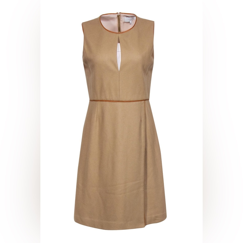 Adam Lippes - Brown Wool Midi Dress W/ Leather Trim size 0